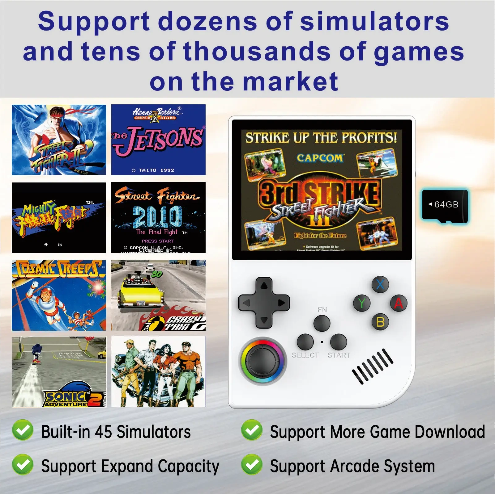 XGB36 128GB 15000 RGB Game Retro Game Handheld Console For Linux System 30+ simulator 3D joystick For PSP/PS1/SFC/GBA