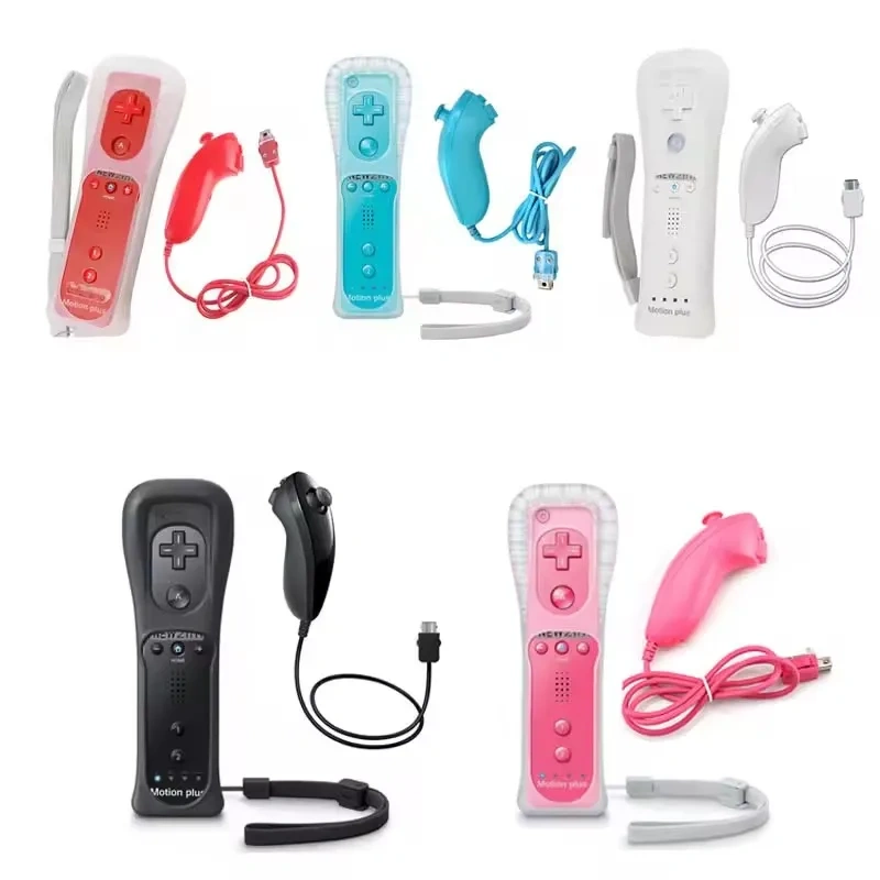 2 in 1 Remote and Nunchuck Controller For Nintendo Switch Gamepad Controller with Silicone Case for Wii Remote Controller