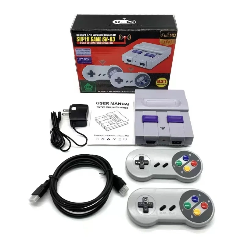2.4g wireless video game console snes 821 in 1 TV Game Player Built-in 821 Games with Dual Gamepads