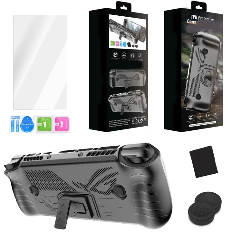 TPU Case+Screen Protector+Joystick Cover Accessories for ROG Ally X Handheld Protective Case with Stand Cover