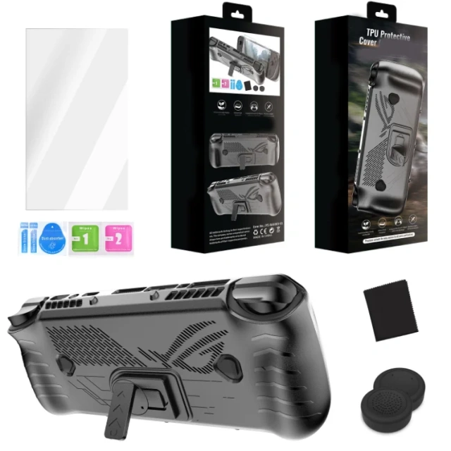 TPU Case+Screen Protector+Joystick Cover Accessories for ROG Ally X Handheld Protective Case with Stand Cover