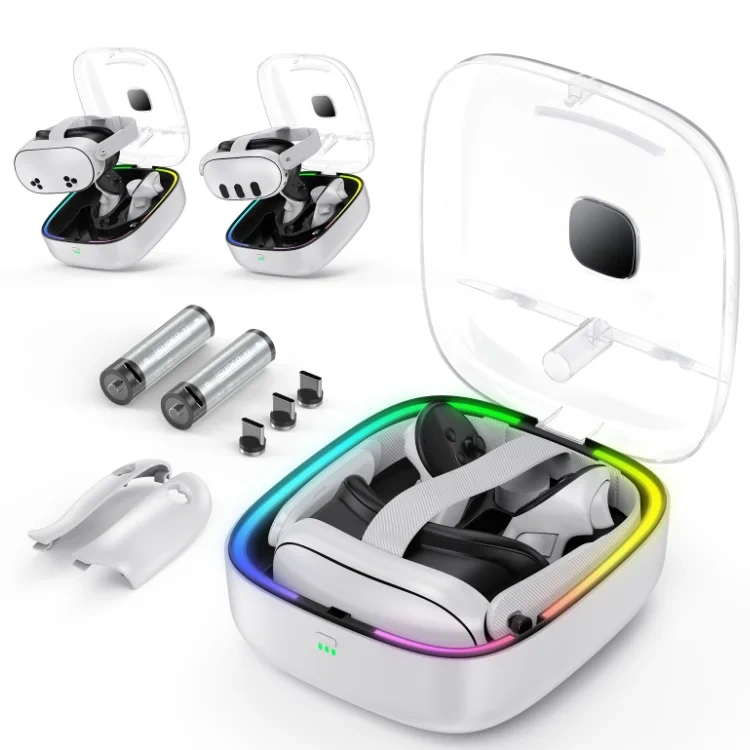 Charging Dock For Meta Quest3/3S VR Glasses Controllers Magnetic Storage Box Includes Battery Pack