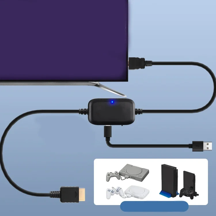 New H D cable for ps2 gaming console gold plated multimedia black cable 2M