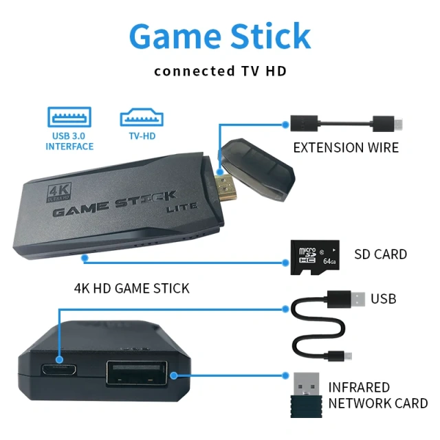 wholesale portable classic retro 64gb video m8 video game consoles stick 4k video handheld game consoles