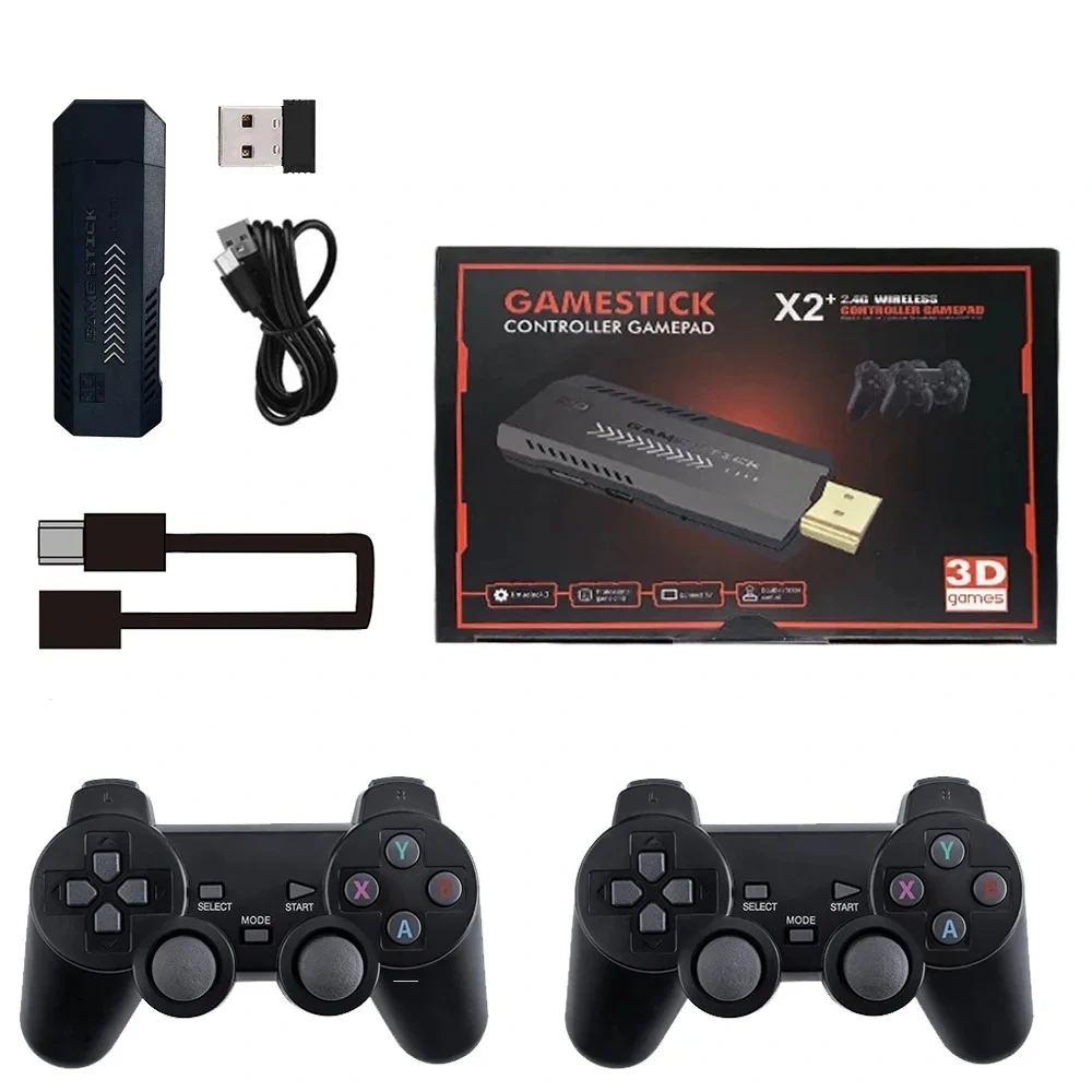 NEW Upgrade X2 PLUS Gamestick 3D Retro Video Game Console Wireless Controllers HDTV Out 40000 Games 40 Emulators for PSP/PS1/MAM