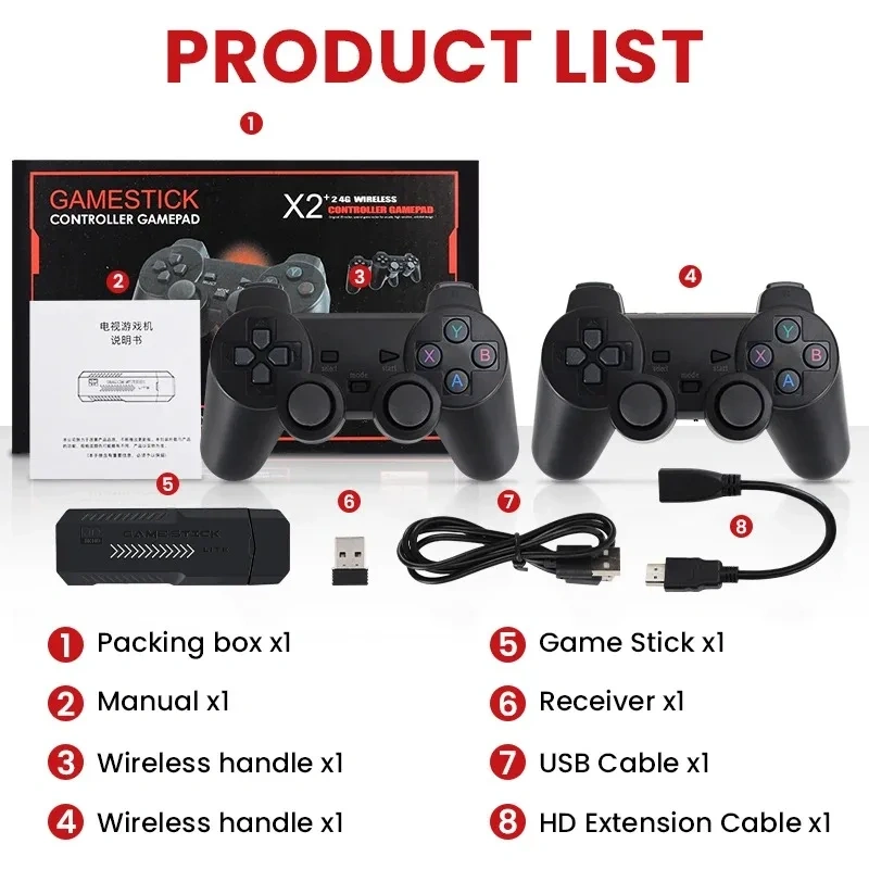 NEW Upgrade X2 PLUS Gamestick 3D Retro Video Game Console Wireless Controllers HDTV Out 40000 Games 40 Emulators for PSP/PS1/MAM