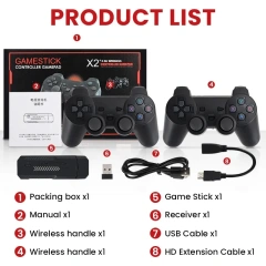 NEW Upgrade X2 PLUS Gamestick 3D Retro Video Game Console Wireless Controllers HDTV Out 40000 Games 40 Emulators for PSP/PS1/MAM