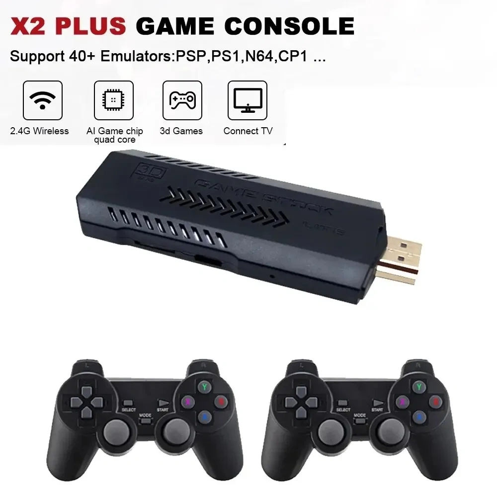 NEW Upgrade X2 PLUS Gamestick 3D Retro Video Game Console Wireless Controllers HDTV Out 40000 Games 40 Emulators for PSP/PS1/MAM
