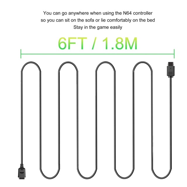 1.8m Controller Extension Cable Black Controller Extension Cord for Nintendo 64 N64 Gamepad