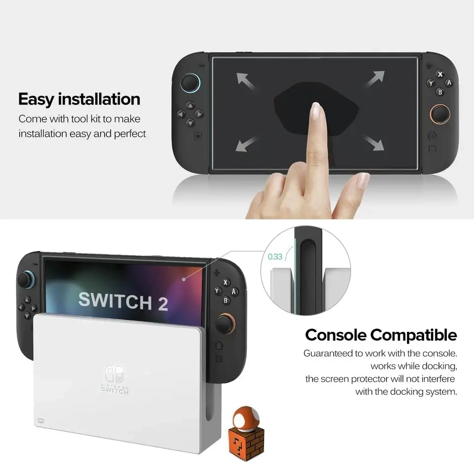 Transparent HD Clear 9H Hardness 3D Radian Screen Protector Anti-Scratch and Anti-Shock For Nintendo Switch 2 screen protector