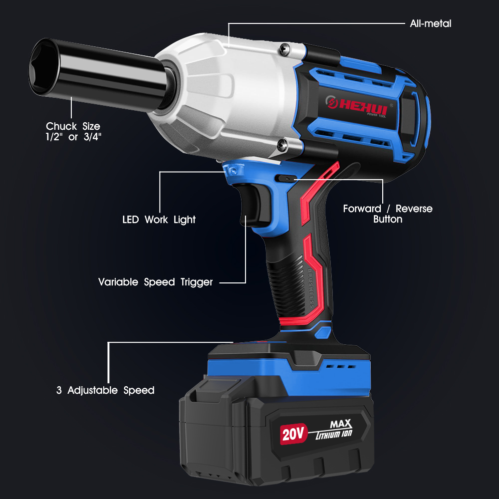 FSYAO 1/2 Inch Cordless Impact Wrench - 1000Nm Max Torque, Brushless Motor, Compatible With DeWalt 20V Batteries (Tool Only)