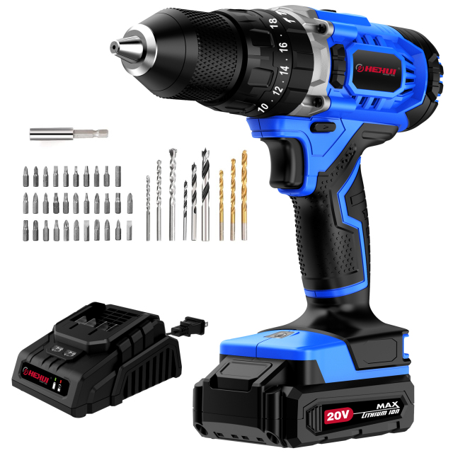 HEHUI 20V Cordless Drill 1/2 Inch Powerful 40Nm Variable Speed Handheld Battery Wireless Hammer Drills