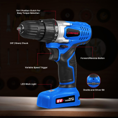 HEHUI 8V Max Cordless Drill 3/8 Inch Lightweight Battery Powered 550RPM 10Nm Electric Wireless Handheld Drills