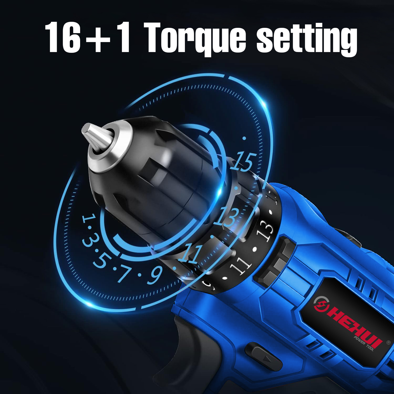 HEHUI 20V Cordless Drill Driver 3/8" Variable Speed 1250RPM Battery Rechargeable Handheld Wireless Electric Drills