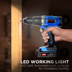 HEHUI 20V Cordless Drill 1/2 Inch Powerful 40Nm Variable Speed Handheld Battery Wireless Hammer Drills