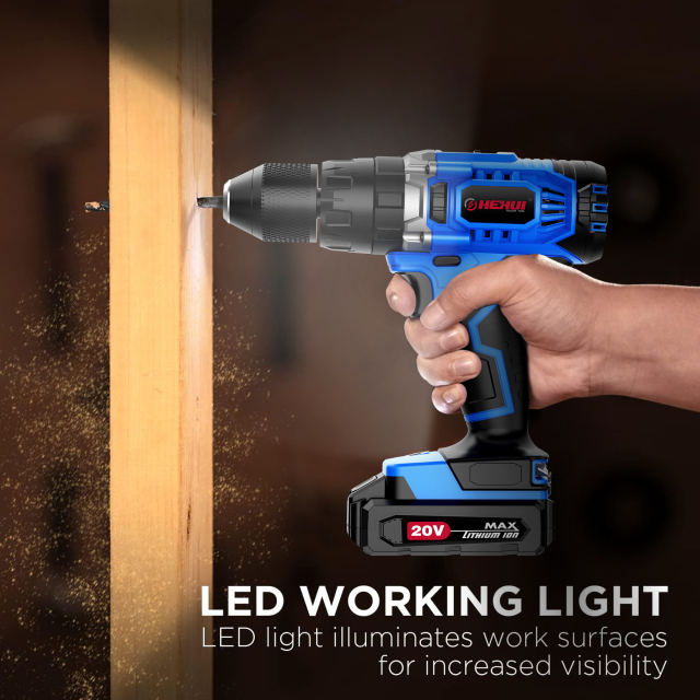 HEHUI 20V Cordless Drill 1/2 Inch Powerful 40Nm Variable Speed Handheld Battery Wireless Hammer Drills
