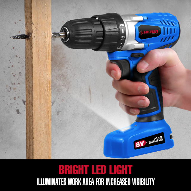 HEHUI 8V Max Cordless Drill 3/8 Inch Lightweight Battery Powered 550RPM 10Nm Electric Wireless Handheld Drills