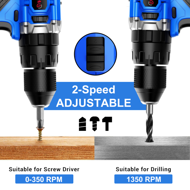HEHUI 20V Cordless Drill 1/2 Inch Powerful 40Nm Variable Speed Handheld Battery Wireless Hammer Drills