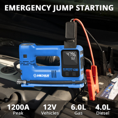 HEHUI 4-in 1 Jump Starter with Air Compressor 1200A Car Battery Booster 150PSI Tire Inflator Portable Power Bank LED Lights