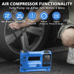 HEHUI 4-in 1 Jump Starter with Air Compressor 1200A Car Battery Booster 150PSI Tire Inflator Portable Power Bank LED Lights