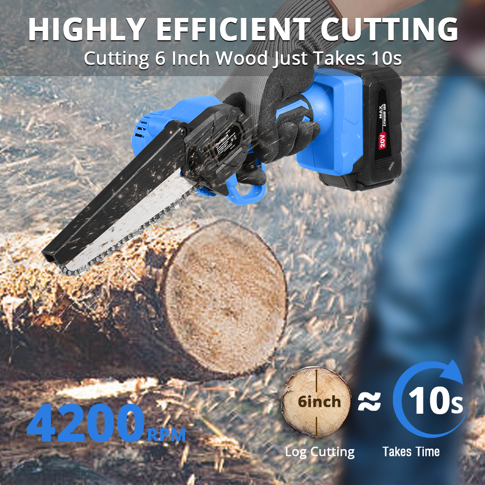 HEHUI 20V Max Brushless Mini Chainsaw 6" Handheld Small Battery Powered Portable Lightweight Chain Saws