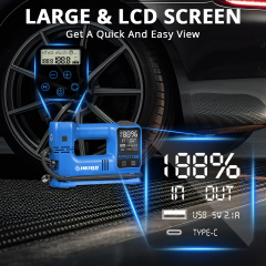 HEHUI 4-in 1 Jump Starter with Air Compressor 1200A Car Battery Booster 150PSI Tire Inflator Portable Power Bank LED Lights