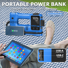 HEHUI 4-in 1 Jump Starter with Air Compressor 1200A Car Battery Booster 150PSI Tire Inflator Portable Power Bank LED Lights