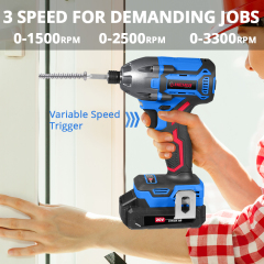 HEHUI 20V Max Brushless Cordless Impact Driver 1/4 Inch 270N.m Compact Handheld Variable Speed Wireless Drivers