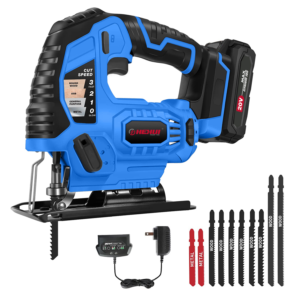 HEHUI 20V Max Cordless Jig Saw Battery Powered Portable Variable Speed Wood Steel Metal Cutting Mini Jigsaw