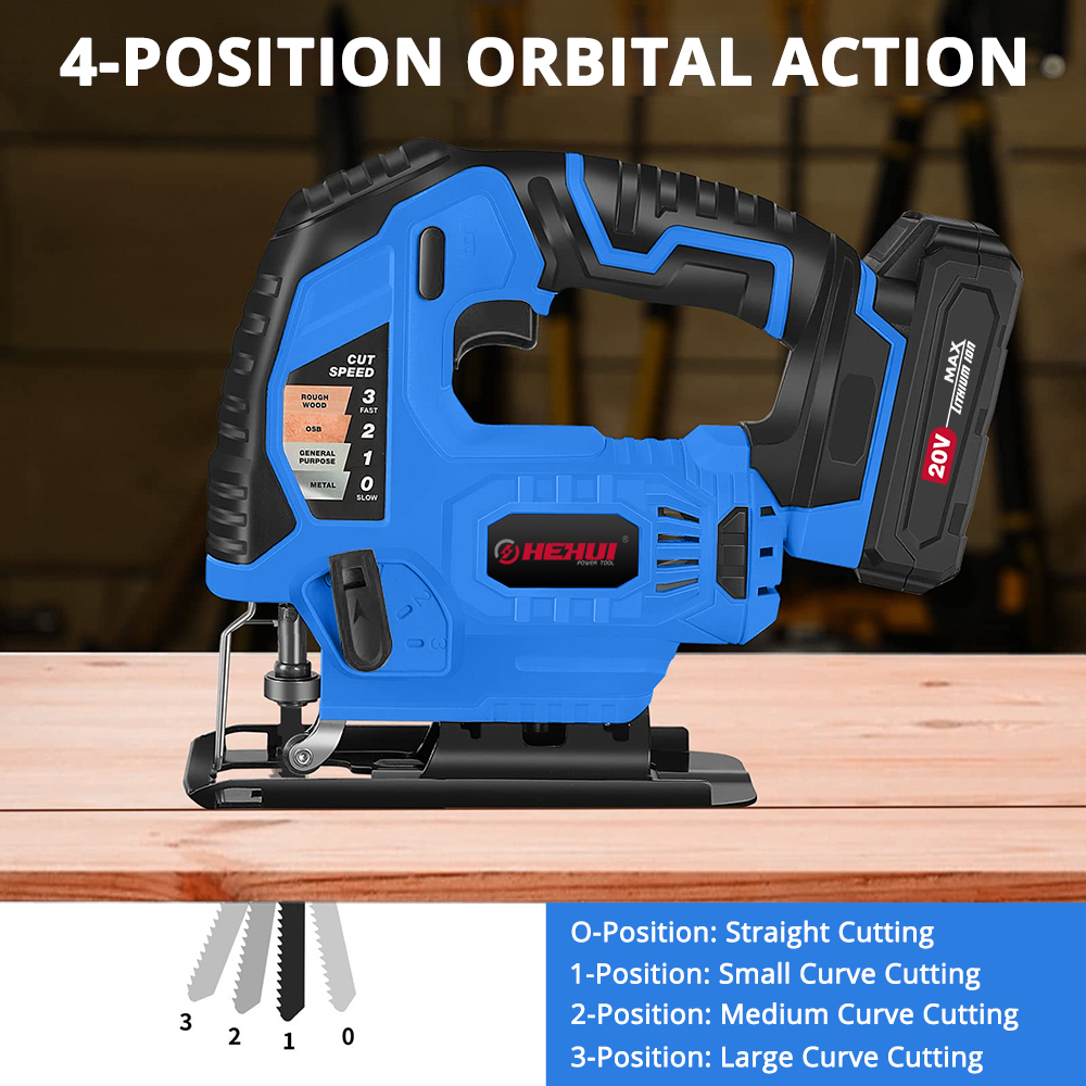 HEHUI 20V Max Cordless Jig Saw Battery Powered Portable Variable Speed Wood Steel Metal Cutting Mini Jigsaw