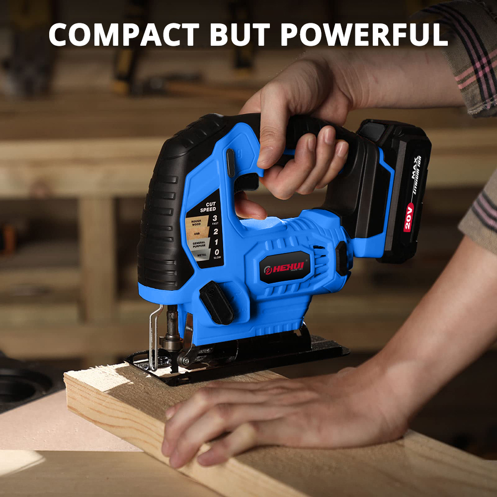 HEHUI 20V Max Cordless Jig Saw Battery Powered Portable Variable Speed Wood Steel Metal Cutting Mini Jigsaw