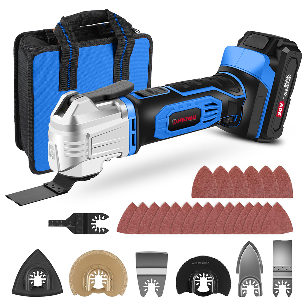 HEHUI 20V Cordless Oscillating Tool Battery Powered 18000OPM Multitool Power Saws for Scraping Cutting Sanding