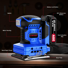 HEHUI 20V Max Cordless Plam Sander 12000 RPM Battery Power Compact 1/4 Sheet Sanders with Dust Bag