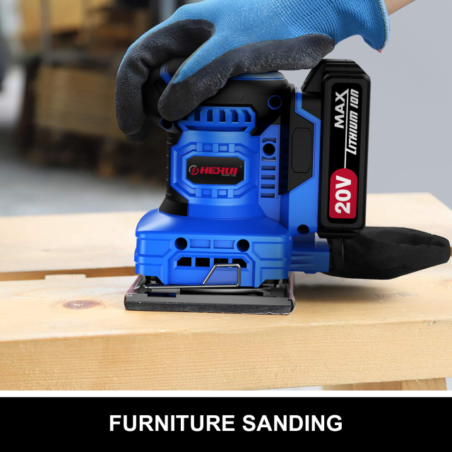 HEHUI 20V Max Cordless Plam Sander 12000 RPM Battery Power Compact 1/4 Sheet Sanders with Dust Bag