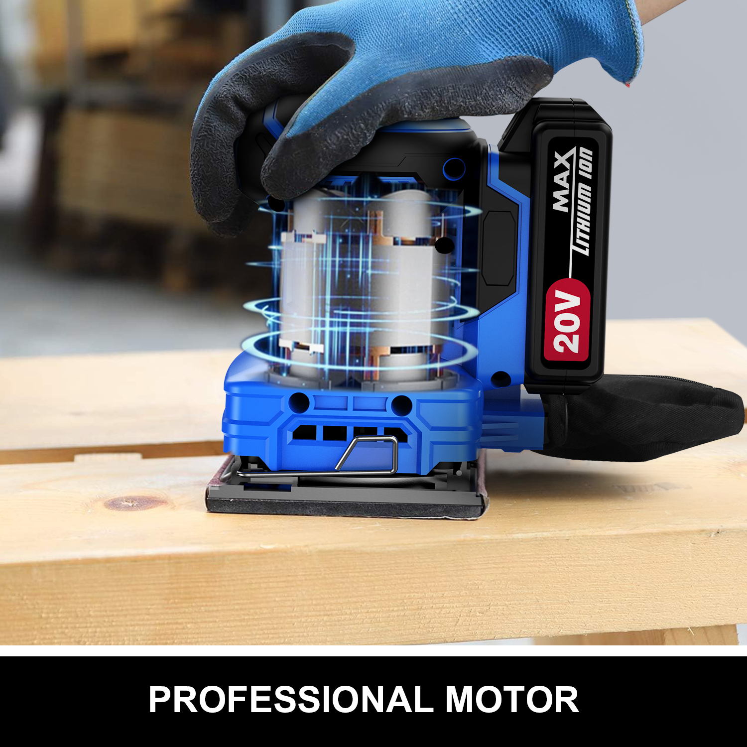 HEHUI 20V Max Cordless Plam Sander 12000 RPM Battery Power Compact 1/4 Sheet Sanders with Dust Bag
