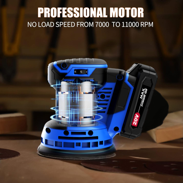 HEHUI 20V Max Cordless Random Orbital Sander 5 Inch Variable Speed 12000 RPM Battery Power Compact Sanders