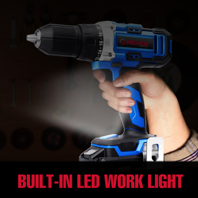 HEHUI 20V Cordless Drill Driver 1/2 Inch Handheld Battery Powered Variable Speed Wireless Power Drills