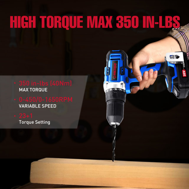 HEHUI 20V Cordless Drill Driver 1/2 Inch Handheld Battery Powered Variable Speed Wireless Power Drills