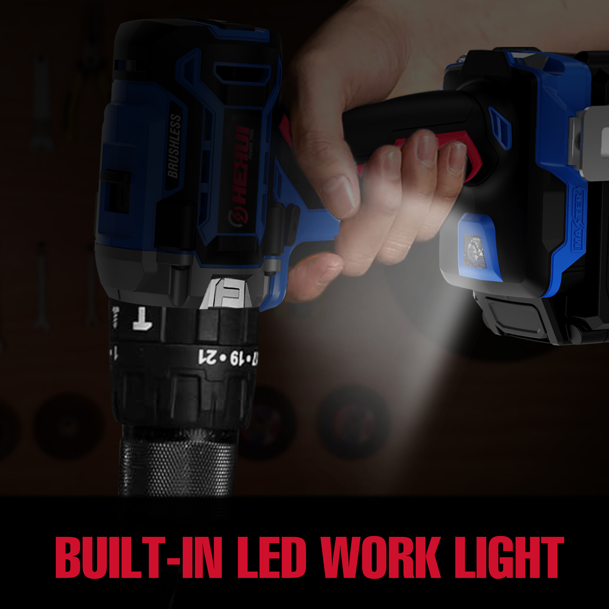 HEHUI 20V Brushless Cordless Drill 1/2" Wireless Handheld Portable Battery Power Hammer Electric Drills