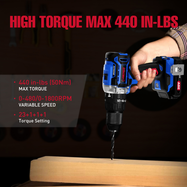 HEHUI 20V Brushless Cordless Drill 1/2" Wireless Handheld Portable Battery Power Hammer Electric Drills