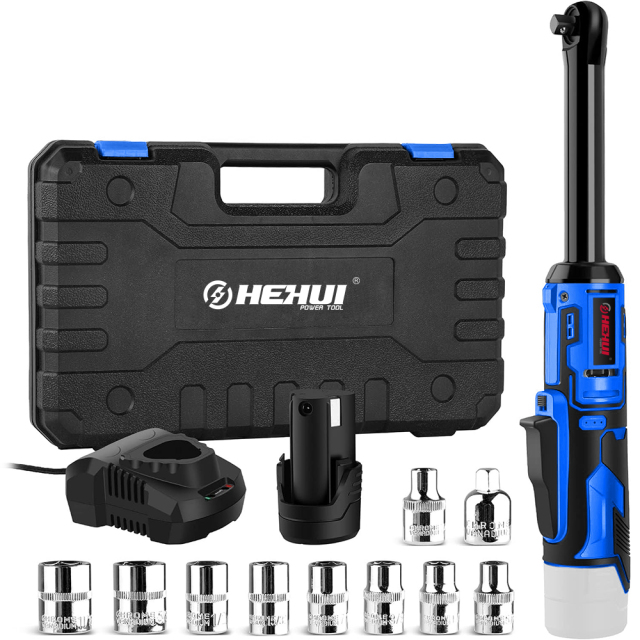 HEHUI 12V Extended Reach Cordless Ratchet Wrench 3/8" 45Nm Mini Battery Power Adjustable Wrenches Flex Head