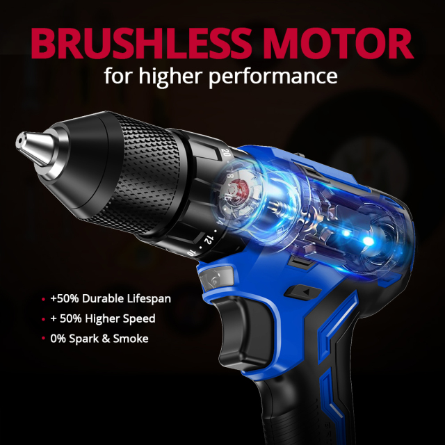 HEHUI 20V Brushless Cordless Drill 3/8" Compact Lightweight Wireless Handheld Battery Power Hammer Drills Driver