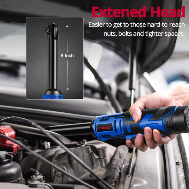 HEHUI 12V Extended Reach Cordless Ratchet Wrench 3/8" 45Nm Mini Battery Power Adjustable Wrenches Flex Head