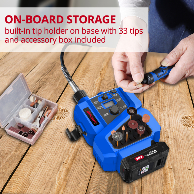 HEHUI 20V Stationary Cordless Rotary Tool Set Flex Shaft Variable Speed with LCD Display Cutting Polishing Tools Kits