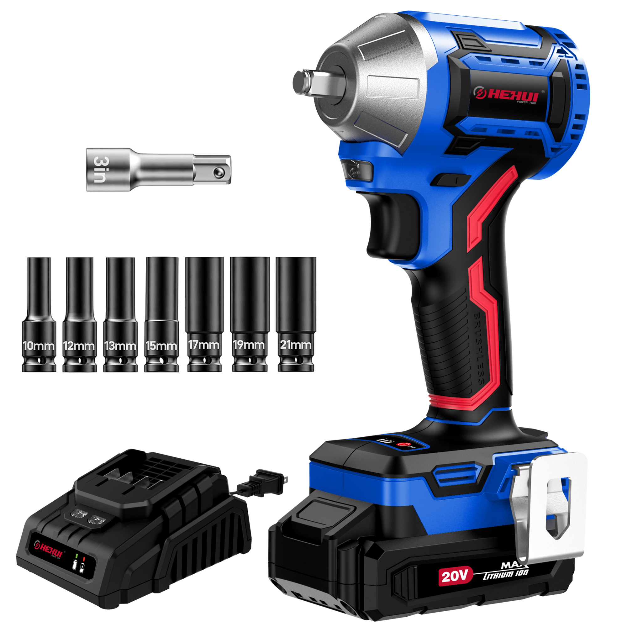 HEHUI Cordless Impact Wrench 3/8 inch (10mm) 20V Battery Power 250Nm Variable Speed 3250 RPM Electric Wrenches