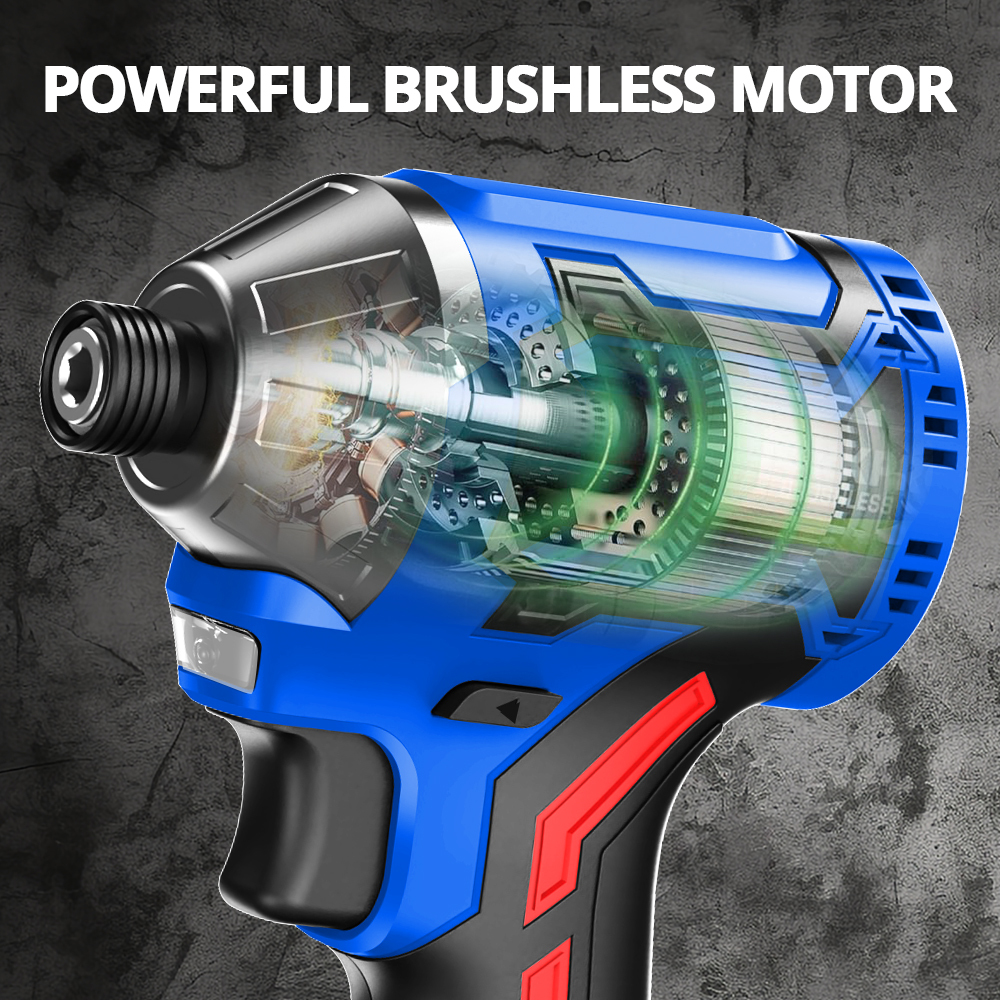 HEHUI 20V Brushless Cordless Impact Driver 1/4" High Torque 200N.m Compact Handheld Variable Speed Electric Drivers