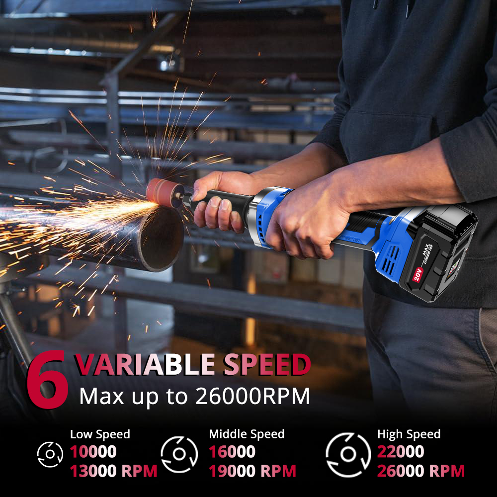 HEHUI 20V Brushless Cordless Die Grinder Variable Speed Ergonomic Grip for Rust Removal Grinding Cutting Polishing