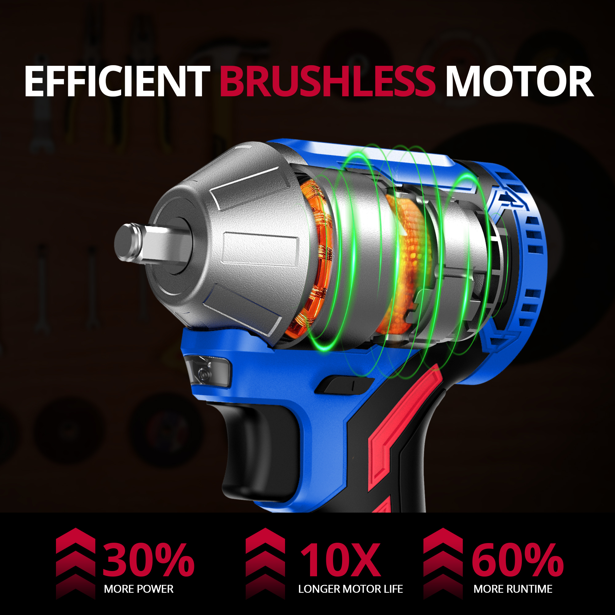 HEHUI Cordless Impact Wrench 3/8 inch (10mm) 20V Battery Power 250Nm Variable Speed 3250 RPM Electric Wrenches