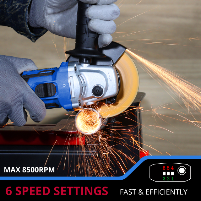 HEHUI Brushless Angle Grinder Tool 4-1/2" Battery Powered Handheld Grinders Variable Speed 3000~8500RPM