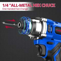 HEHUI Cordless Impact Driver 1/4" Compact Handheld Battery Variable Speed Wireless Power Drivers